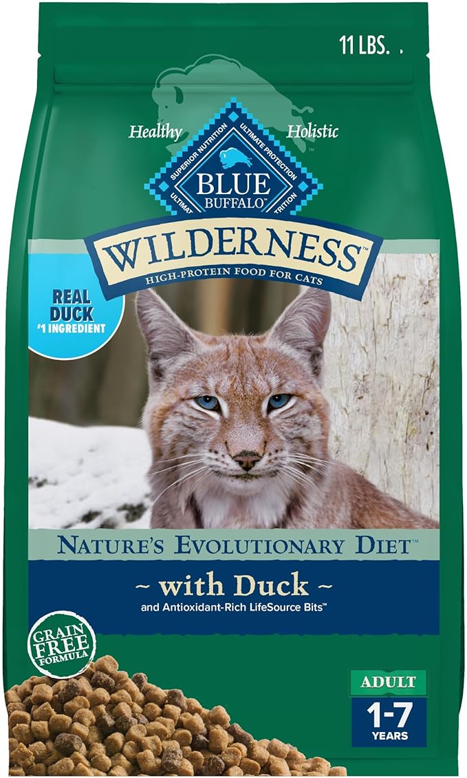 Blue Buffalo Wilderness Healthy Adult Dry Cat Food, Supports Health and Wellness, High-Protein & Grain-Free, Duck, 11-lb Bag