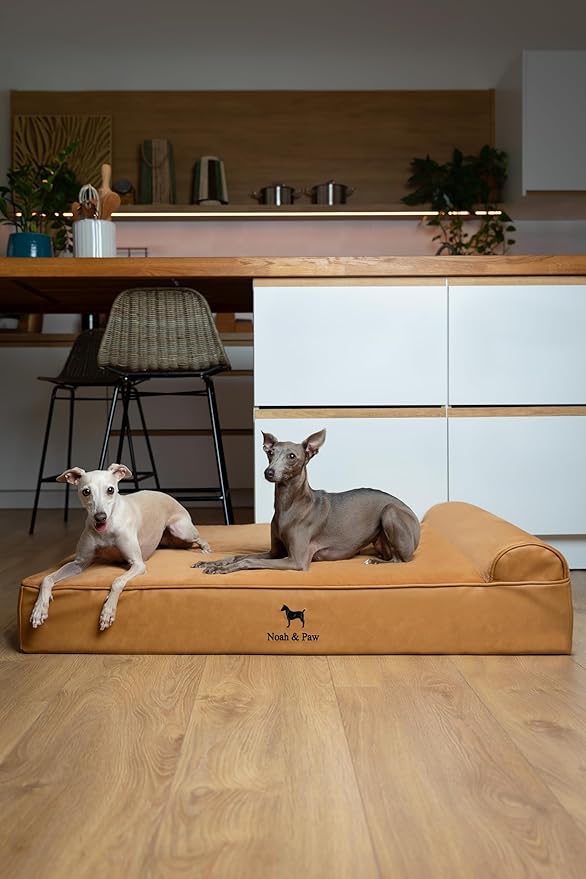 NOAH & PAW Large Dog Bed, 35x25x8.7 Inch, Orthopedic Dog Beds, Eggshell Memory Foam Infused with Cooling Gel, Waterproof, Machine Washable, Includes Inner Cover (Faux Leather)