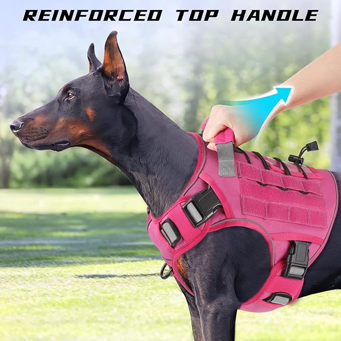 WINGOIN Tactical Dog Harness for Extra Large Dogs, Heavy Duty No Pull Dog Harness with Handle, Adjustable Reflective Military K9 Big Dog Vest for Great Dane, Walking, Training, Hunting, Pink (XXL)