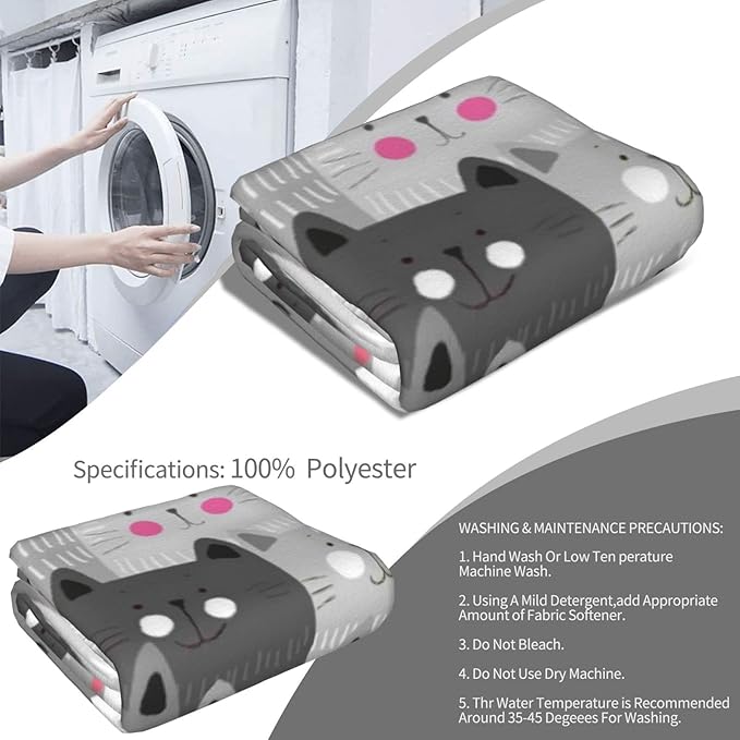 Cute Cat Throw Blankets Lightweight Plush Fuzzy Cozy Soft Bedding, Fleece Throw Blankets All Season for Sofa Couch Bed 50x60 inches