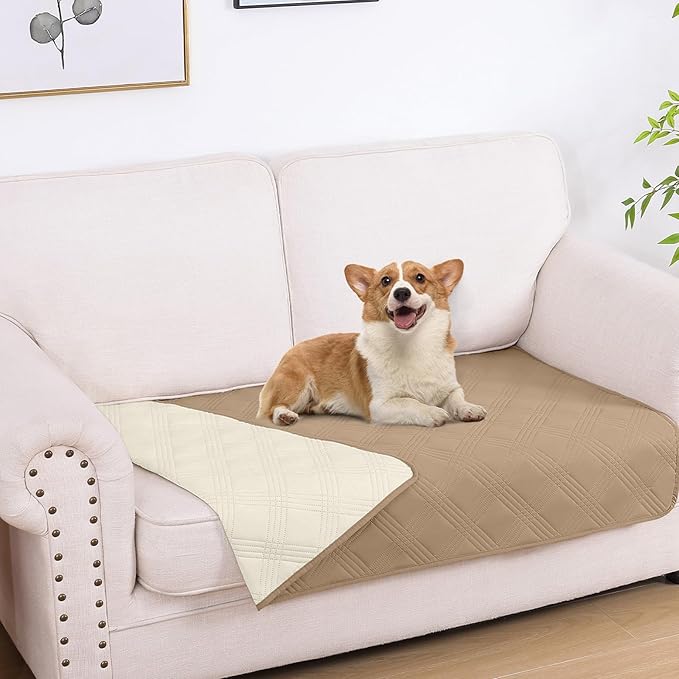 hyha Waterproof Dog Blanket, Reversible Pet Bed Blanket, Soft Sofa Couch Cover for Dogs Washable, Waterproof Pet Couch Covers for Sofa Puppy Cats Furniture Protector(30"x53", Camel/Beige)