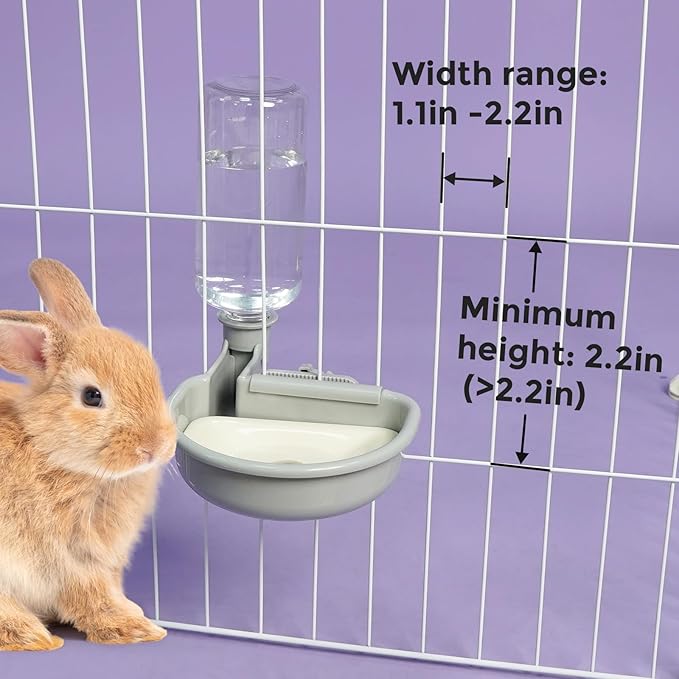 VANNON 16oz Pet Water Bottle, Gravity Dog Water Bowl Dispenser for Cage, Anti-Overflow Water Dispenser for Small Dogs, Cats, Rabbits and Other Small Animals, BPA Free, Grey