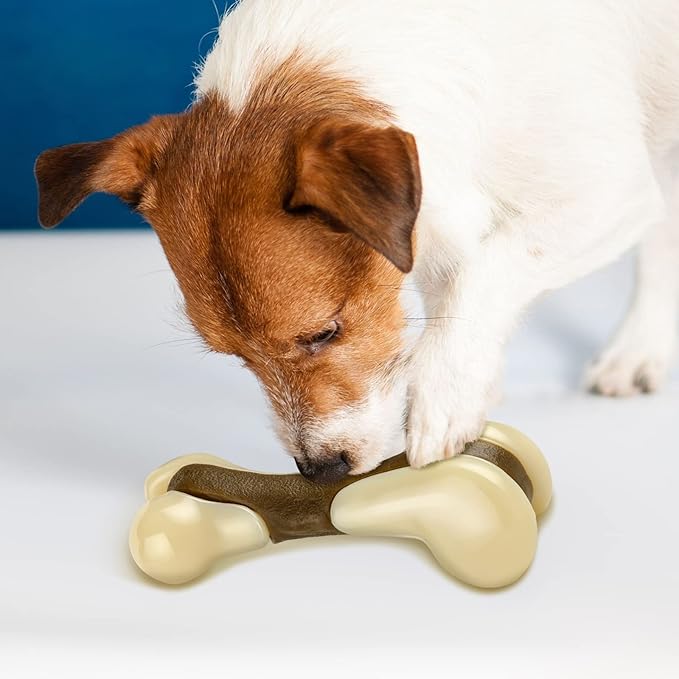 Sosation Bones Shaped Dog Toys for Aggressive Chewers, 2 Pack Dog Chew Toys Puppy Teething Nylon Beef Flavor for Large/Medium/Small Puppies Breeds(Hind Leg Bone,Large, Small)