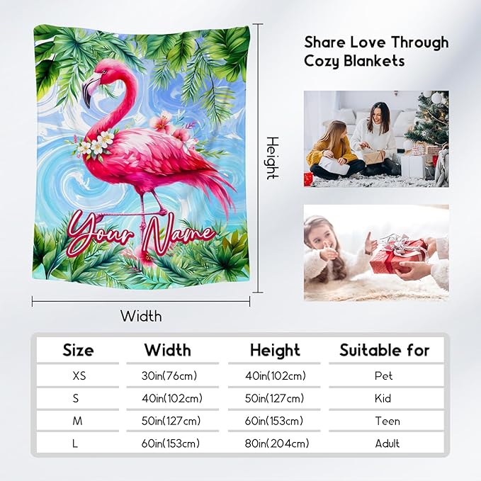 Girls Blanket Personalized Flamingo Blankets Gifts - Flannel Soft Throws for Room Decor/Couch/Sofa - 4 Sizes