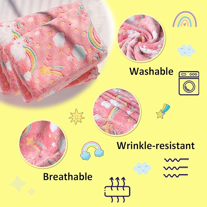 Best Gift Halloween Glow in The Dark Rainbow Throw Blanket with Storage Bag, Soft Throw Blanket for Girls Boys, Gifts for Birthday Christmas, Kids Blanket, Girls Blanket Home Travel Use, 60x50 Red