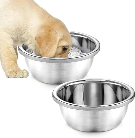 2 Pcs 0.7 Gallon Dog Bowls for Small Medium Dogs - Food Grade Stainless Steel Metal Water Bowl, Easy to Clean Food Bowls for Indoor Outdoor