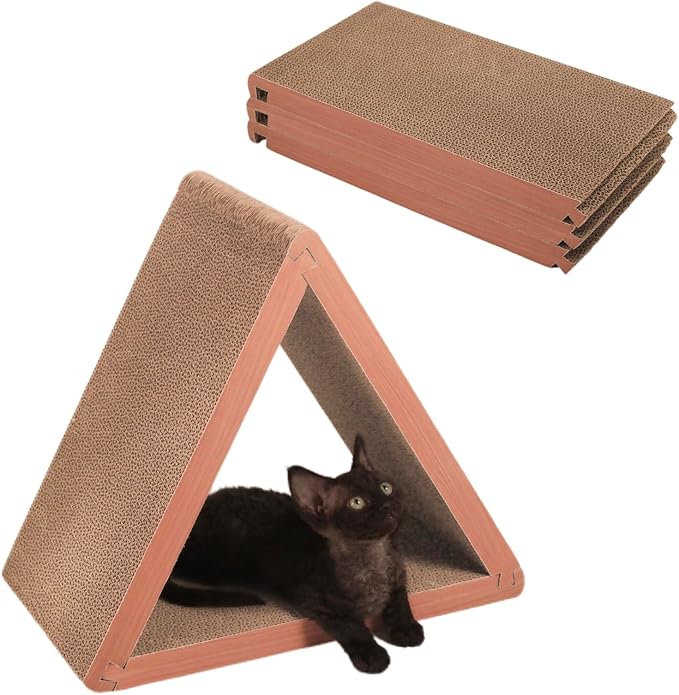 Cat Scratcher Cat Scratching Board - Foldable - Triangle, 6 Usable Sides Scratchers for Indoor Cats, Vertical Cat Scratch Pads