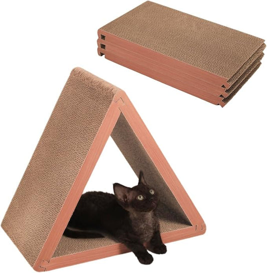 Cat Scratcher Cat Scratching Board - Foldable - Triangle, 6 Usable Sides Scratchers for Indoor Cats, Vertical Cat Scratch Pads