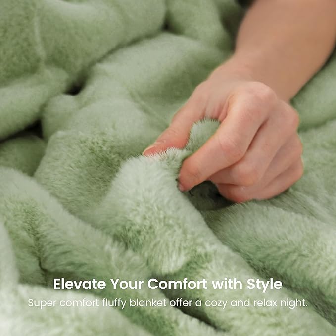 Cozy Bliss Fluffy Faux Fur Throw Blanket for Couch,Warm Cozy Soft Green Throw Blankets for Sofa Bed Living Room,50x60 Inches