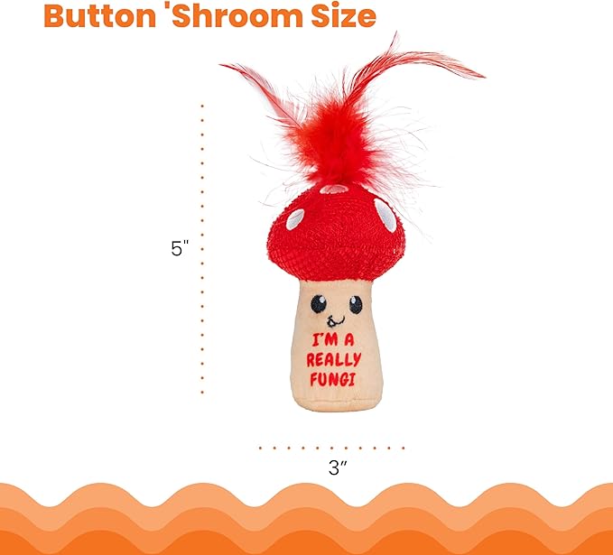 Catstages A Really Fungi Cat Kicker Toy with Catnip and Dental Mesh, Mushroom Shape, Plush and Feather Cat Toy for Kicking, Tossing, and Teeth Cleaning, Red