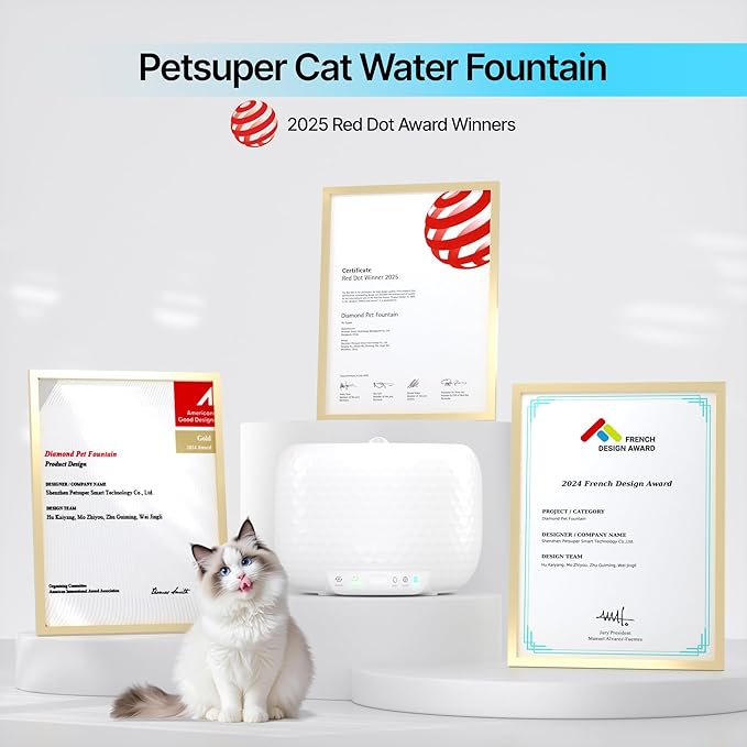 Small Cat Water Fountain with Ultra Quiet Pump, 1.8L/61oz Cute Cat Water Dispenser, BPA-Free, Detachable Design & Easy Cleaning, Includes 3 Replacement Filters (White, ABS)