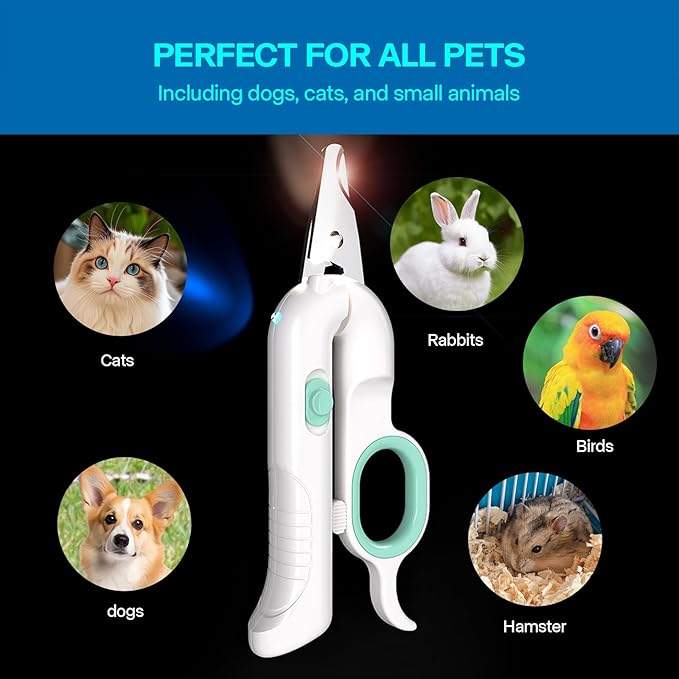 PAKEWAY Dog Nail Clippers with LED Light - Pet Nail Trimmer and File for Large Dogs, Small Dogs, Puppies, Cats, and Rabbits