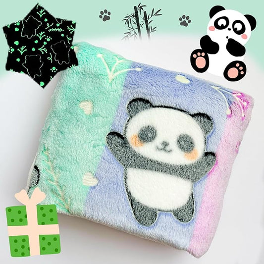 Best Gift Halloween Glow in The Dark Panda Throw Blanket with Storage Bag, Soft Cozy Kids Blanket for Birthday New Year, Fun Cartoon Panda Colorful, 50"x60" Twin Size