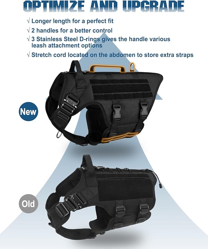 PETNANNY Tactical Dog Harness - No-Pull Service Vest for Large Breeds, with Hook & Loop Patch Panel & MOLLE System | Padded Handle for Walking, Hiking & Training (Black, L)