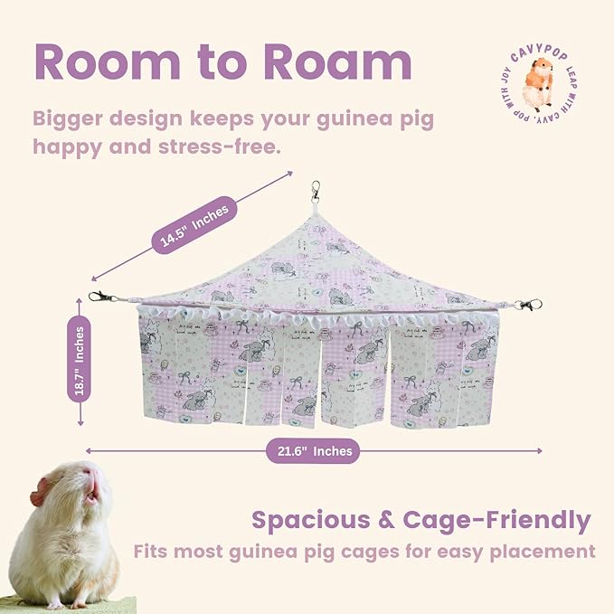 2-in-1 Guinea Pig Hideout & Bed Hammock โ Washable Pink Plaid Fleece Decor with Thick Mat โ Cage Accessories for Small Animals Like Rabbits, Chinchillas & Ferrets to Play, Hide & Rest