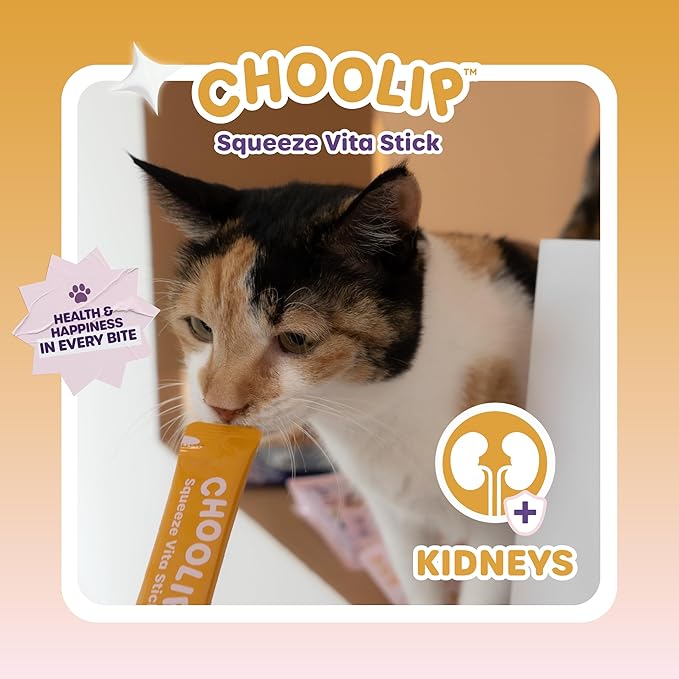 Choolip Squeeze Vita Stick Lickable Cat and Dog Treats – 7-Count Kidney Support Sticks with Multivitamins, Soft Squeezable Paste for All Life Stages, Supporting Kidney Health