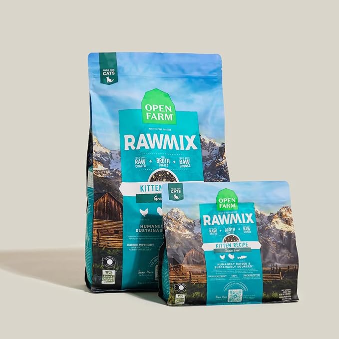 Open Farm, RawMix Dry Cat Food, Protein Packed Kibble Coated in Bone Broth with Freeze Dried Raw Chunks, Formulated for Kittens, Chicken with Turkey & Wild-Caugh Salmon Recipe for Kittens, 8lb Bag