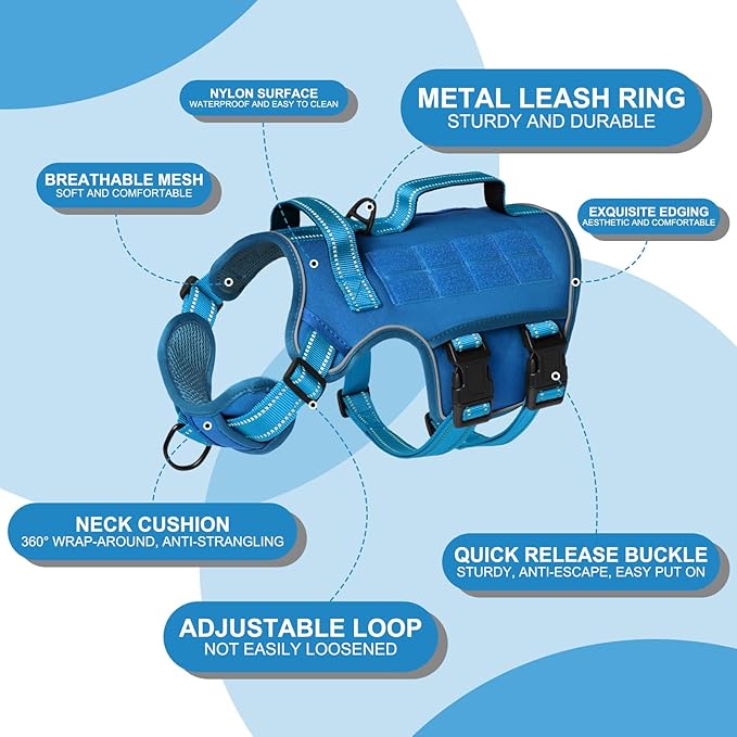 Tactical Dog Harness Medium Sized, Heavy Duty No Pull Dog Harness with Handle, Easy On and Off Service Dog Vest with Molle System, Reflective Pet Vest for Walking Hiking Training