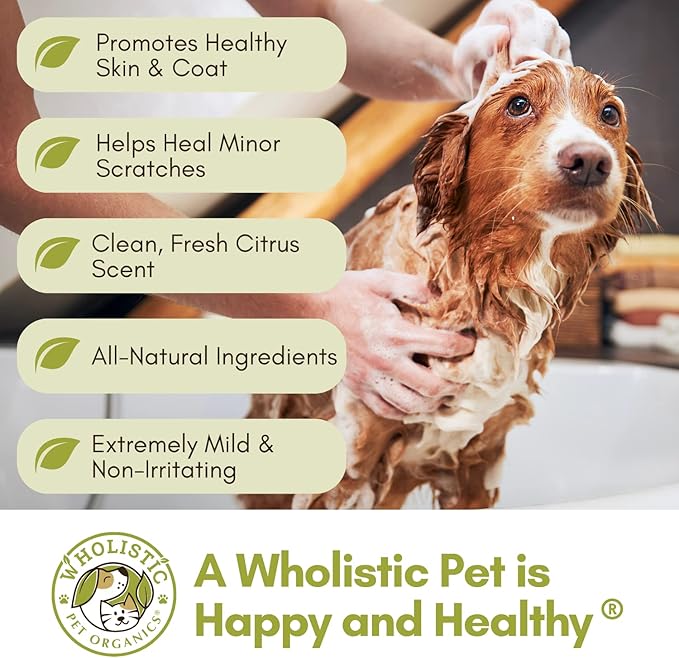 Wholistic Pet Organics Pet Shampoo Concentrate: Heavenly Herbal Organic Dog Shampoo and Conditioner - All Natural Puppy and Cat Shampoo for Dry, Itchy Skin, Allergies, Dandruff - Flea Shampoo - 16 Oz