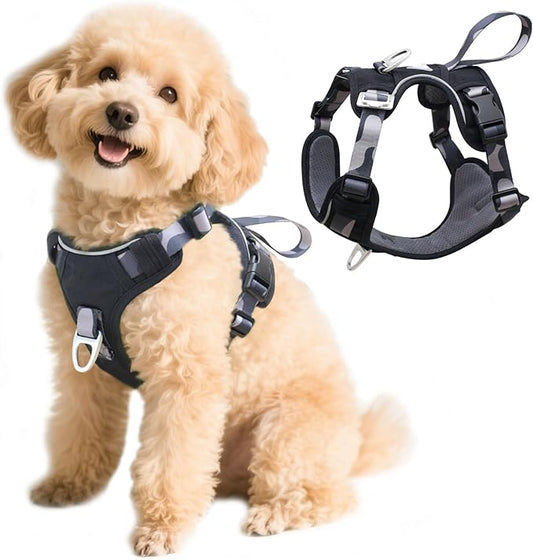 No Pull Dog Harness with Front & Back D-Rings,Water-Repellent 600D Oxford Fabric for Hiking,Training,Walking,Reflective Adjustable Vest, Lightweight Hardware Fit for Small Sized Dogs, Camo Black, XS