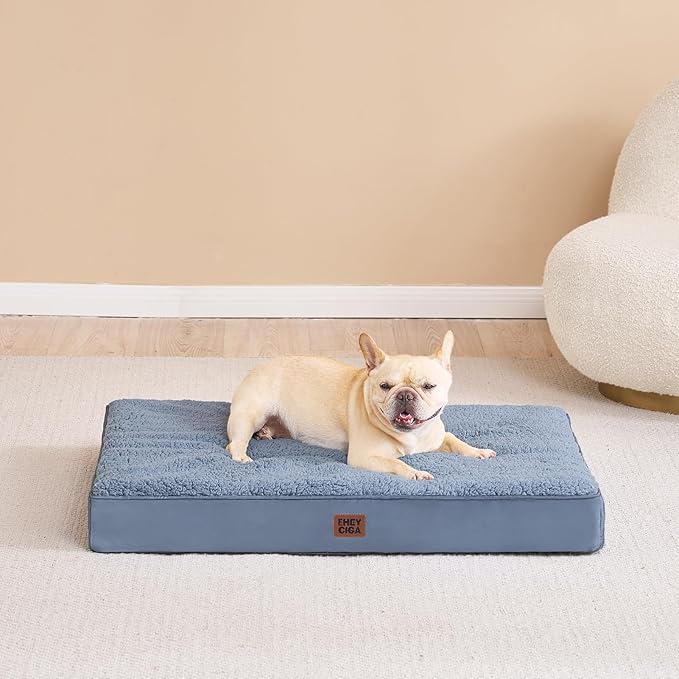 EHEYCIGA Orthopedic Dog Beds for Large Dogs with Removable Washable Cover for Crate, Spa Blue, 35x23