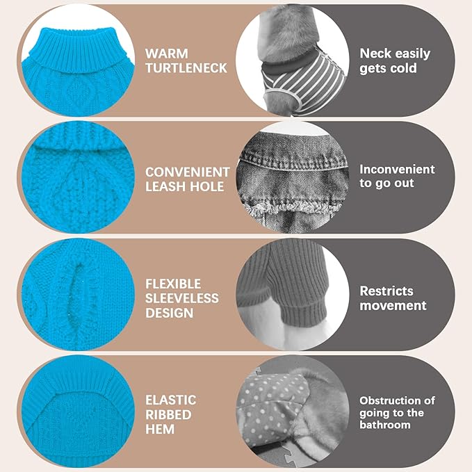 BINGPET Thermal Knitted Dog Sweater for Small Medium Large Dogs,Winter Puppy Cat Coat Warm Sweartershirts Outfits,Classic Cable Knit Turtleneck Pullover Dog Jumper Coat Warm Sweartershirts