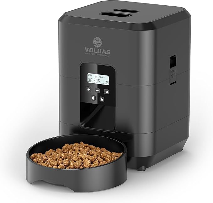 VOLUAS Automatic Cat Feeder - Automatic Pet Feeders for Cats and Dogs, Pet Food Dispenser for Dry Food, Timed Pet Feeders with Memory Function, 2L Auto Feeder