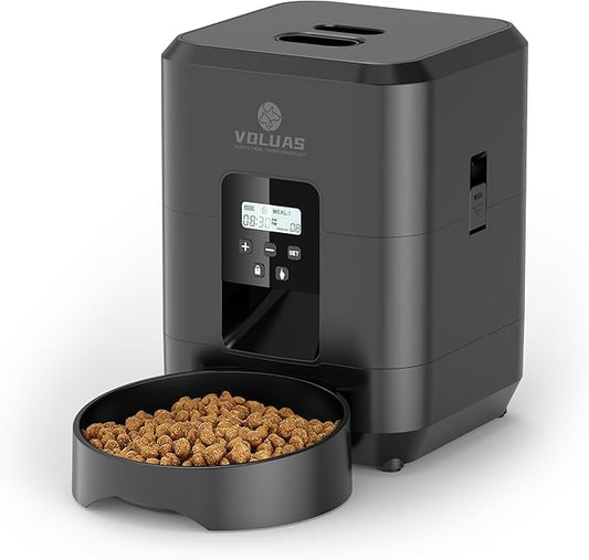 VOLUAS Automatic Cat Feeder - Automatic Pet Feeders for Cats and Dogs, Pet Food Dispenser for Dry Food, Timed Pet Feeders with Memory Function, 2L Auto Feeder