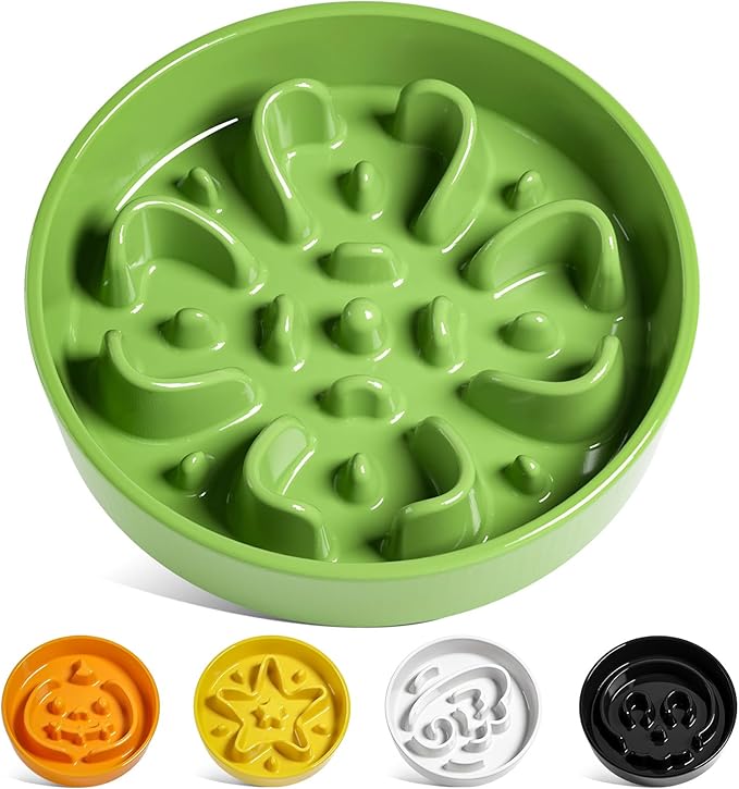 LE TAUCI Slow Feeder Dog Bowls Ceramic, 1.5 Cups Dog Food Bowl, Puppy Slow Feeder Dish for Fast Eaters, Clover Green