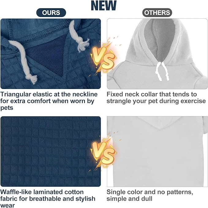 BEAUTYZOO Small Dog Hoodie Sweater with Pockets, Dog Clothes for Small Medium Dogs Boy Girl, Waffle-Like Laminated Cotton Pet Coats with Hat and Leash Hole, Navy Blue SM