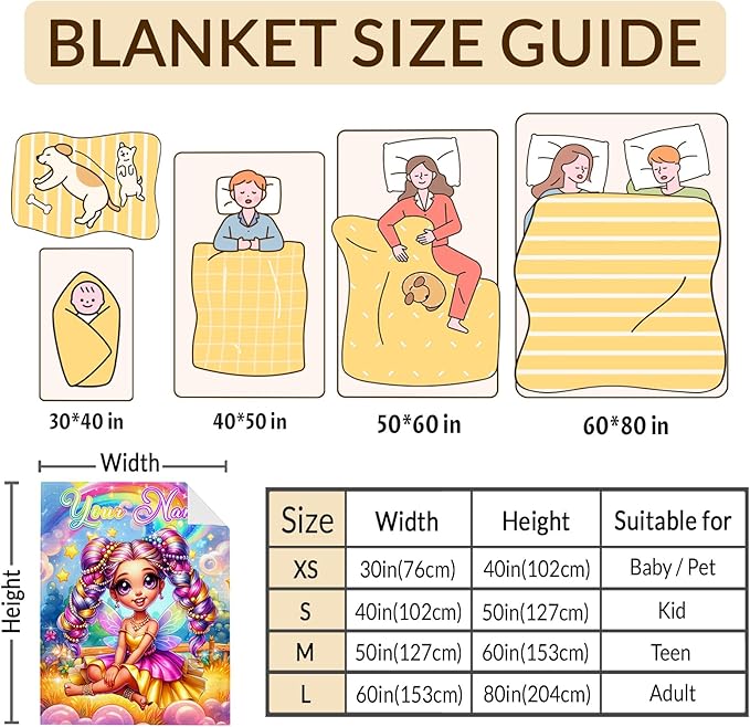 Personalized Blanket for Girls Fairy Throw for Kids Teens, 60x80 Inches Soft Warm Lightweight Cute Custom Throw Blankets for Sofa Couch Bed Travel Daughter Birthday Gift
