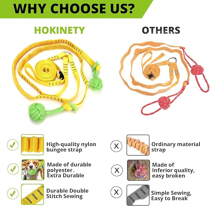 Dog Hanging Bungee Tug Toy for Two Dogs: Interactive Tether Tug-of-War for Pitbull Small to Large Dogs to Exercise - Durable Retractable Tugger Dog Rope Toy with 2 Chew Rope Toys