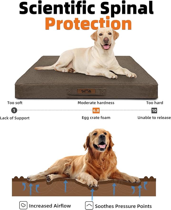 Sytopia 42" Indestructible Dog Bed Extra Large Sized Dog, Chew Proof Waterproof Pet Bed, Washable, Orthopedic, Outdoor Crate Pad, Supports up to 100 lbs, Caramel