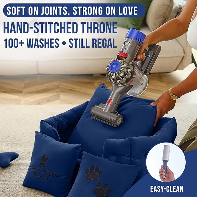 Luxury Dog Bed Chesterfield – Handcrafted Velvet Throne for Dogs | Joint Support, Calming & Temp-Regulating Comfort | Durable 5+ Years, Anti-Claw, Washable 100+ Times – XS, Blue