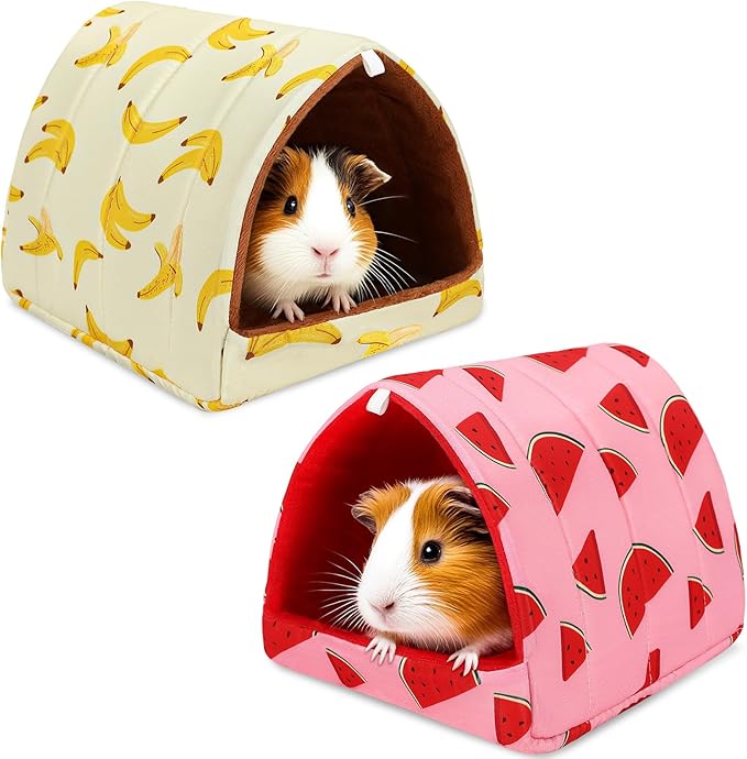 UPINS 2 Pack Guinea Pig Bed, Guinea Pig Hideout Washable Small Animal House Cage Accessories for Dwarf Rabbits Chinchillas Hamsters Hedgehogs Ferrets Bearded Dragons and Rats
