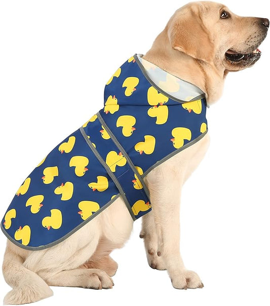 Dog Rain Coat for Large Dogs Waterproof Hooded Rain Jacket with Reflective Strips Leash Hole & Poncho Adjustable Fit (Duck,XL)