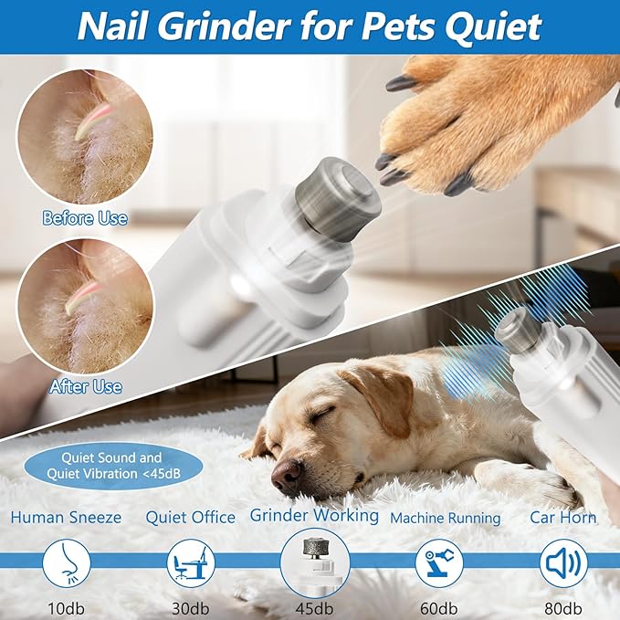 2-in-1 Led Cat Dog Nail Clipper & Nail Grinder with Lights,Rechargeable Pet Nail Trimmers with Nail File,Protective Guard,Quick Sensor,Pet Claw Clippers for Large Medium Small Dogs Cats Rabbits