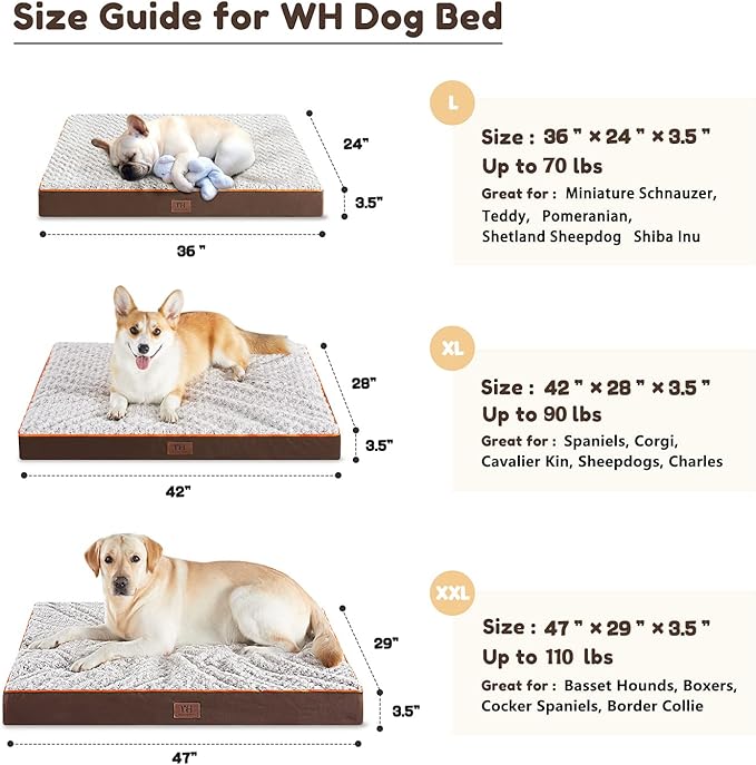 Figopage Orthopedic Memory Foam Dog Bed for Large Dogs, Waterproof Dog Crate Bed, Washable Pet Mat with Removable Cover and Nonskid Bottom