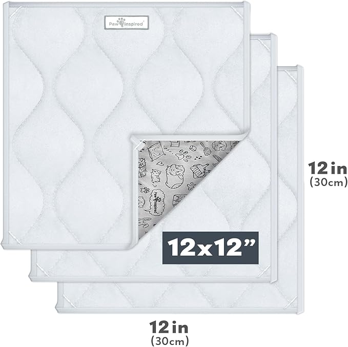 Paw Inspired Guinea Pig Cage Liner Pads | Washable Fleece Bedding, Waterproof Bottom | Super Absorbent Pee Pad or Pet Bed Mat for Piggies, Ferrets, Rabbits, Hamsters, Small Animals (12x12, Light Gray)