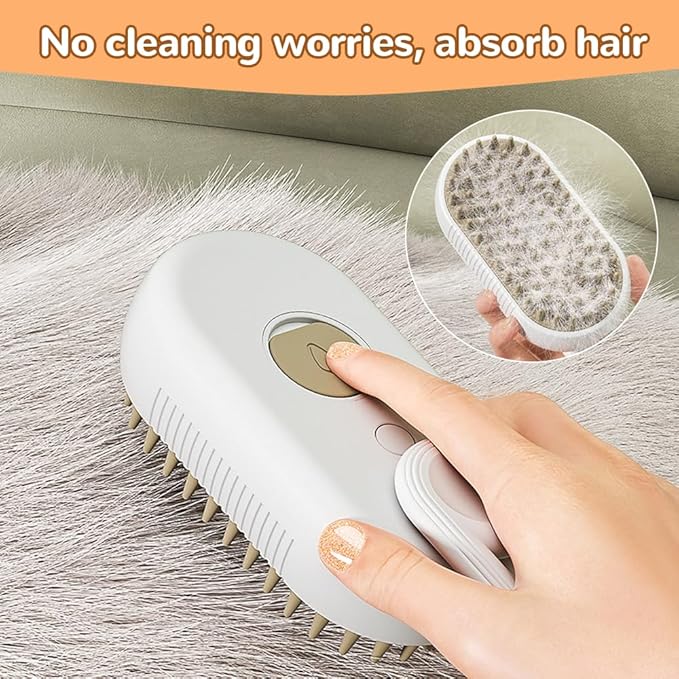 2025 New Pet Steam Groomer Brush, 3 in 1 Cat Steam Brush for Massaging and Cleaning Shedding Hair, Upgrade Pet Steam Groomer Comb Multifunctional Hair Removal Comb for Cats Dogs (White & Khaki)