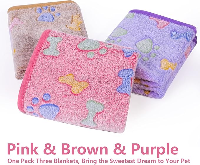 LeapSheep Pet Blankets for Dogs Cats - 3Pack Bone Pattern Super Soft Fluffy Dog Blankets for Small Medium Large Doggy Kitten (Bone, Large)