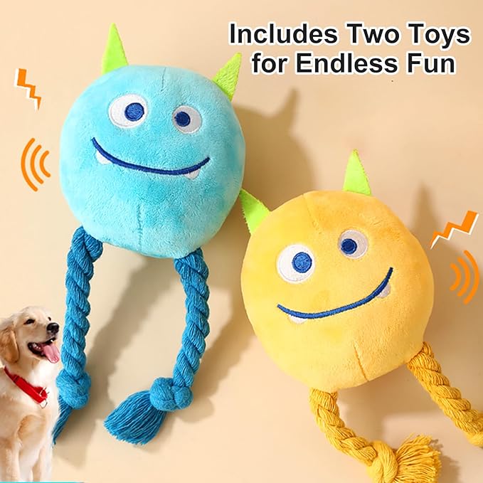 Dog Toys for Small Dogs - 2 Pack Squeaky Rope Plush Dog Toys for Small and Medium Breed, Puppy Toys to Keep Them Busy