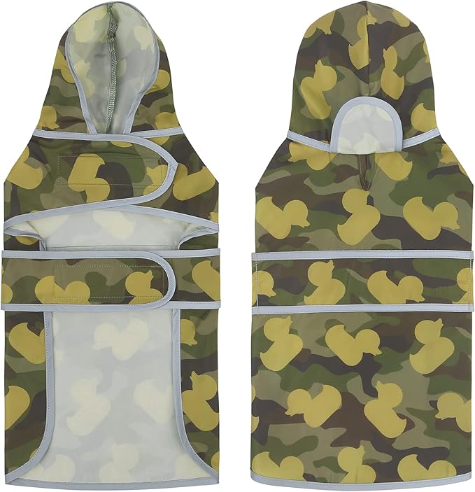 Dog Rain Coat for Large Dogs Waterproof Hooded Rain Jacket with Reflective Strips Leash Hole & Poncho Adjustable Fit (CamoDuck,XXL)