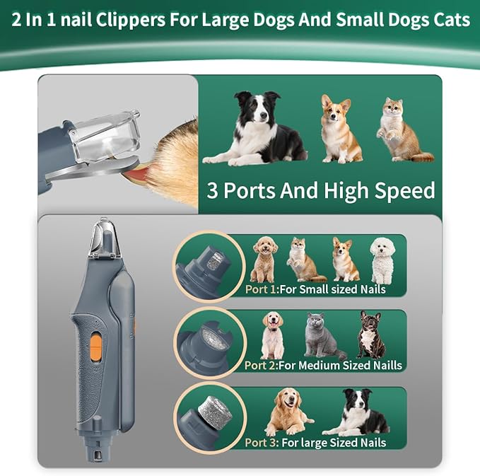2-in-1 Dog Nail Clippers & Cat Nail Clippers Trimmers for Large Medium Small Dogs Cats Claw Trimmer Quick Sensor and Safety Guard USB Rechargeable with 2 LED Lights Dogs Nail Trimmer