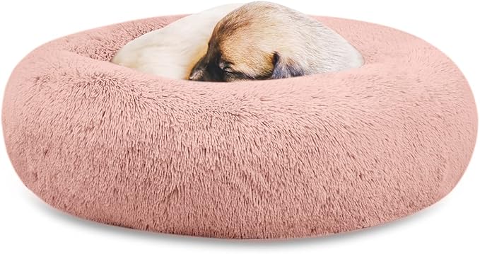 SAVFOX Plush Calming Dog & Cat Bed - Donut Shaped, Multiple Sizes S-XXL, Comfortable Cuddler in Washable Faux Fur
