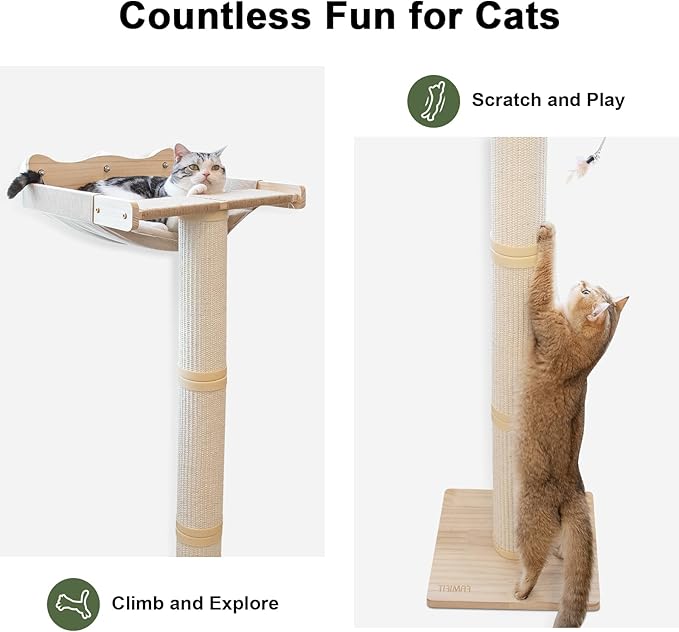 Upgraded Cat Window Perch with Scratching Post, 47.3" Adjustable Cat Tall Scratching Posts & Suction Cup – Multi-Level Perch for Climbing, Bird Watching, and Play, Supports 50 lbs (Drilling-Free)