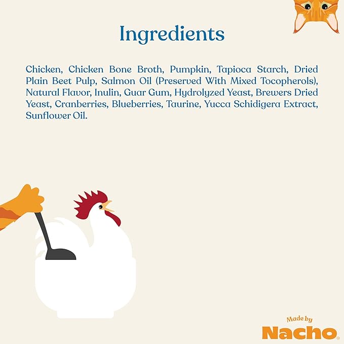 Made by Nacho Digestive Support Cage-Free Chicken Puree Meal Topper with Bone Broth, Add Digestion Support to Dry Cat Food and Kibble, Hydration and High Fiber, Limited Ingredients, 36 Count