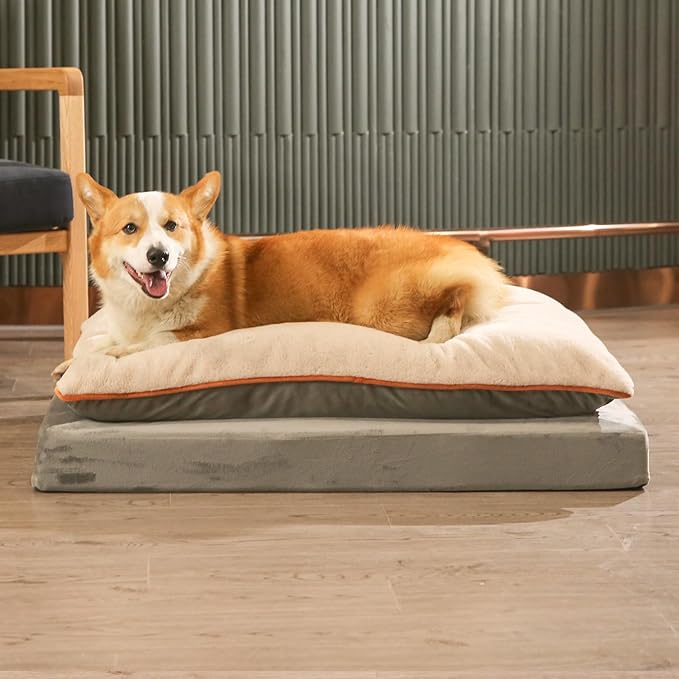 Amazon Basics Dog Bed with Cooling Gel Memory Foam, Pressure-Relief Support for Dogs up to 50lbs, Non-Slip Bottom, Machine Washable Cover, Large Sized (36" x 27"), Grey