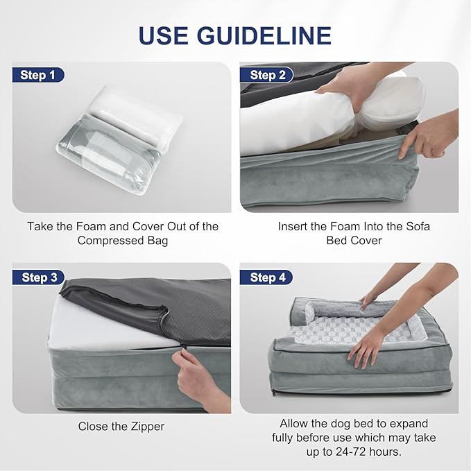 FURTIME Orthopedic Dog Bed for Extra Large Dogs - XL Plus Waterproof Dog Sofa Beds, Supportive Foam Pet Couch Bed with Removable Washable Cover, Waterproof Lining and Nonskid Bottom, Light Grey