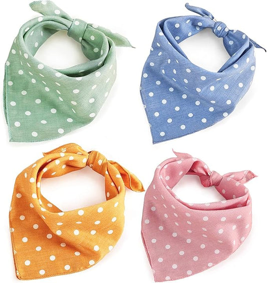 4PCS Fall Dog Bandanas Cat Birthday Cute Soft Cotton Puppy Scarfs Washable Daily Handkerchief Pink Green Blue Orange Comfortable Gifts, Adjustable Accessories for Small Medium Large Girl Boy Pup Pet